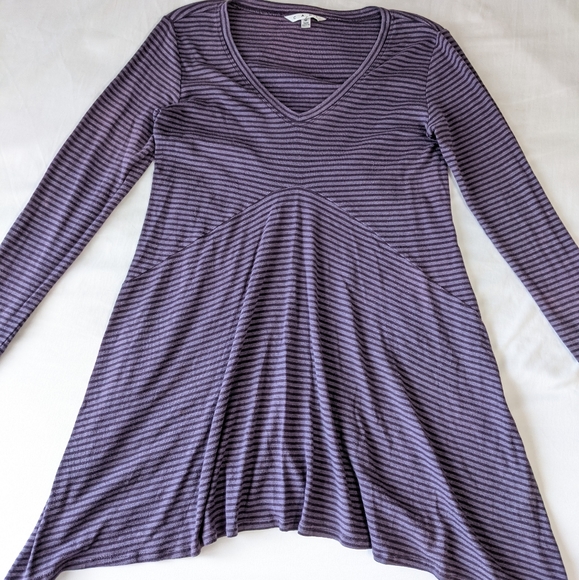 CAbi purple and black Striped Long sleeve Tunic Shark bite hem - Picture 1 of 10
